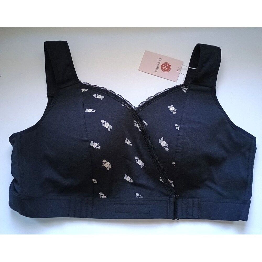 Fiona Bra Size 5XL Black Floral Comfort Extender Stretch No Underwire